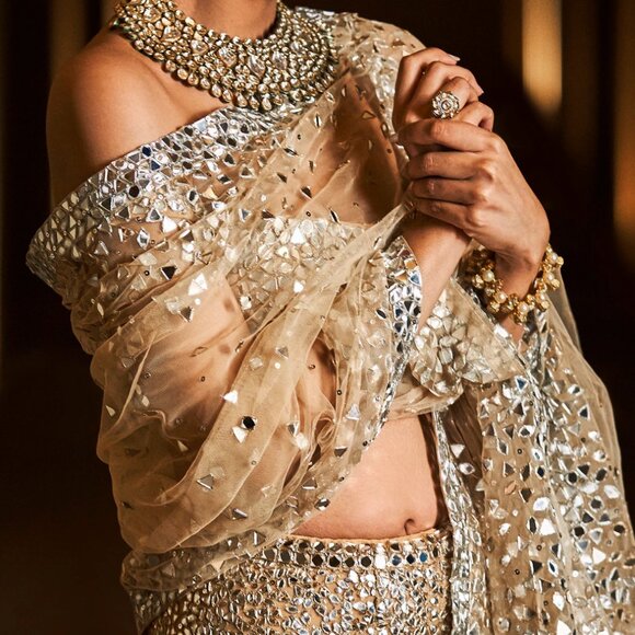 SEEMA GUJRAL Gold & Silver Embroidered Lehenga Dress Set for Bridal or Wedding - Picture 16 of 17